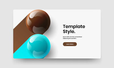 Geometric realistic spheres postcard concept. Vivid company identity design vector layout.