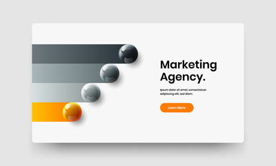 Trendy 3D spheres landing page template. Bright company brochure design vector concept.