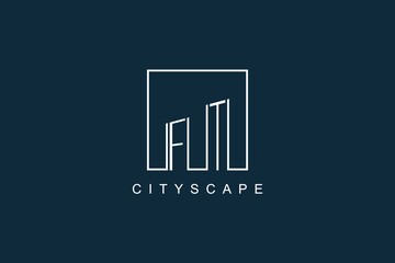 Initials FT logo with modern minimal elegant square line and abstract building - obrazy, fototapety, plakaty