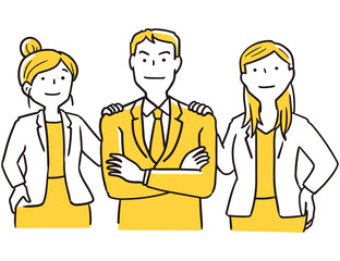 男性の肩に手をやる女性2人