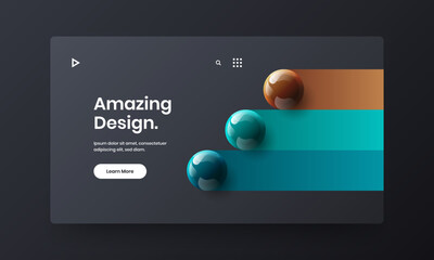 Multicolored realistic balls company cover template. Abstract website screen vector design layout.