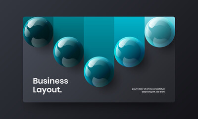 Multicolored realistic balls company brochure layout. Geometric front page design vector concept.