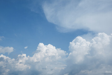 blue sky background with clouds, stormy clouds show the power of the nature