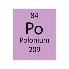 Polonium symbol. Chemical element of the periodic table. Vector illustration.