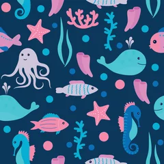 Door stickers Sea life childish seamless pattern with underwater life