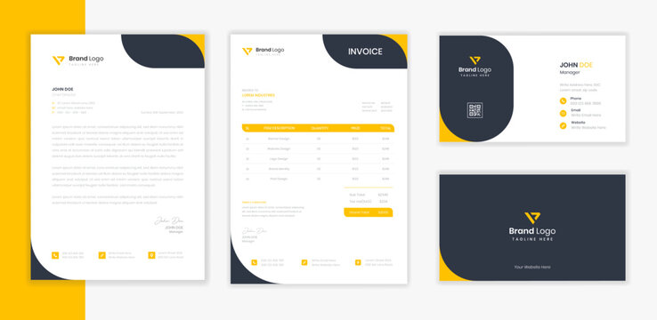 Modern Corporate Stationery design set with letterhead, business card and invoice