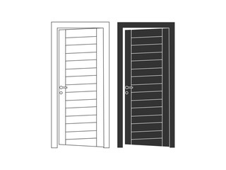 Modern wooden opened and closed door vector in different positions realistic set isolated illustration. Flat Door Vector Collection Pro Vector.  House door icon. Simple illustration of house door vect