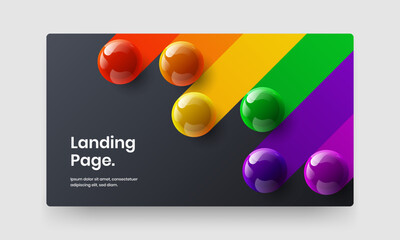 Clean 3D balls horizontal cover concept. Original handbill vector design template.