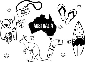 Australia Travel Vector Set Collection of Elements and animals