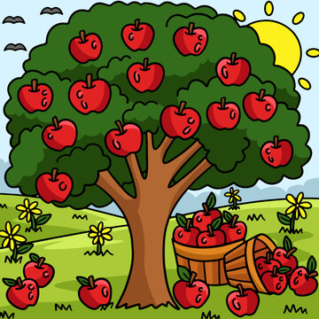 Apple Tree Colored Cartoon Illustration