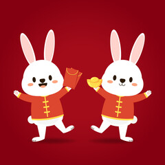 Happy Chinese new year greeting card 2023 with cute rabbit. Animal holidays cartoon character. Rabbit icon vector.
