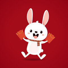 Happy Chinese new year greeting card 2023 with cute rabbit. Animal holidays cartoon character. Rabbit icon vector.