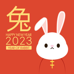 Happy Chinese new year greeting card 2023. Chinese traditional zodiac . the year of rabbit (Translation: Auspicious Year of the Rabbit, good fortune year)