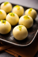 Sandesh or shondesh is a dessert, originating from the Bengal, India, created with milk and sugar