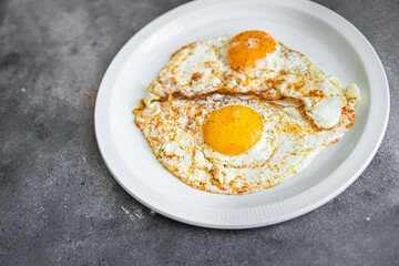 fried eggs breakfast fresh white protein yolk healthy meal food snack diet on the table copy space food background 