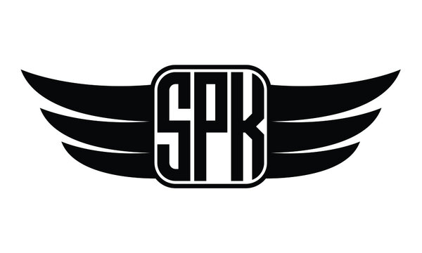 SPK three Letter wing minimalist creative concept icon eagle symbol professional logo design, Vector template