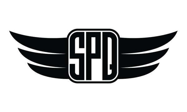 SPQ three Letter wing minimalist creative concept icon eagle symbol professional logo design, Vector template