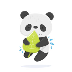 Cartoon illustration of an panda with leaves in support of ecology. save the planet