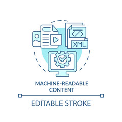 Machine readable content turquoise concept icon. Computer processing. Key imperative abstract idea thin line illustration. Isolated outline drawing. Editable stroke. Arial, Myriad Pro-Bold fonts used
