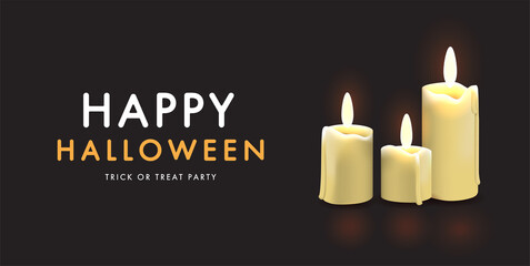 Halloween Banner with Realistic Cartoon Style Candles