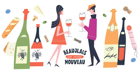 Beaujolais Nouveau Wine Festival. Vector illustration, a set of design elements for a wine festival. - 519117685