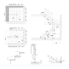 Detailed architectural plan of stairs, construction industry vector 