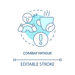 Combat fatigue turquoise concept icon. Sleepy driver. Driving safety at night abstract idea thin line illustration. Isolated outline drawing. Editable stroke. Arial, Myriad Pro-Bold fonts used