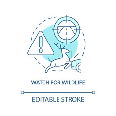 Watch for wildlife turquoise concept icon. Slow down. Driving safety at night abstract idea thin line illustration. Isolated outline drawing. Editable stroke. Arial, Myriad Pro-Bold fonts used