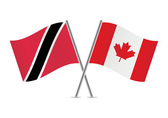 Trinidad and Tobago and Canada crossed flags. Trinidad and Canadian on a white background Vector icon set. Vector illustration.