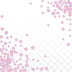 Blue Vector Realistic Blue Petals Falling on Transparent Background. Spring Romantic Flowers Illustration. Flying Petals. Sakura Spa Design. Blossom Confetti. Design Elements for Wedding Decoration.