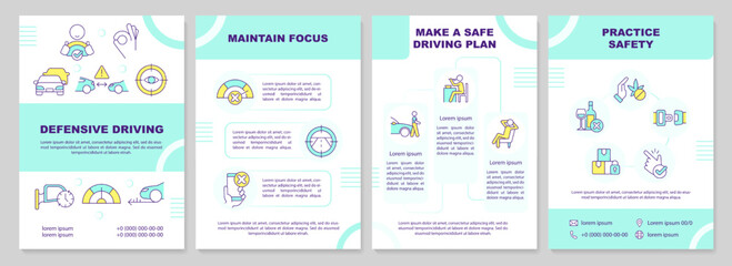 Driving safety brochure template. Road rules. Leaflet design with linear icons. Editable 4 vector layouts for presentation, annual reports. Arial-Black, Myriad Pro-Regular fonts used