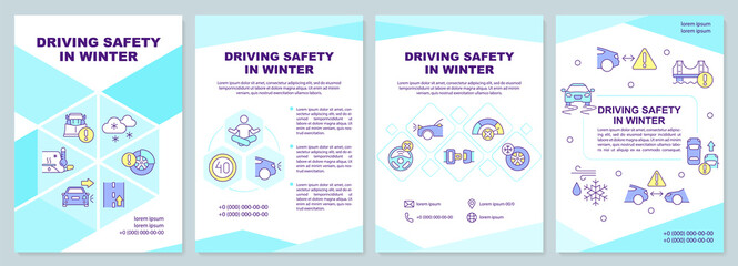 Fototapeta na wymiar Driving safety in winter brochure template. Leaflet design with linear icons. Editable 4 vector layouts for presentation, annual reports. Arial-Black, Myriad Pro-Regular fonts used