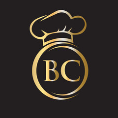 Initial Letter BC Restaurant Logo Template. Restaurant Logo Concept with Chef Hat Symbol Vector Sign