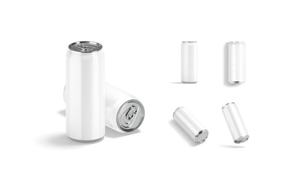 Blank white aluminum 500 ml soda can mockup, different views