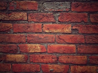 Red brick wall. Texture of old dark brown and red brick wall panoramic backgorund.Old red brick wall background, wide panorama of masonry.red brick wall texture grunge background.	