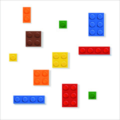 Colorful plastic bricks with assembly knots from popular children constructor parts or pieces vector illustration.