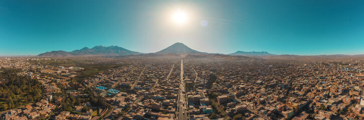 City of Arequipa, Peru with its route to the iconic Misti volcano