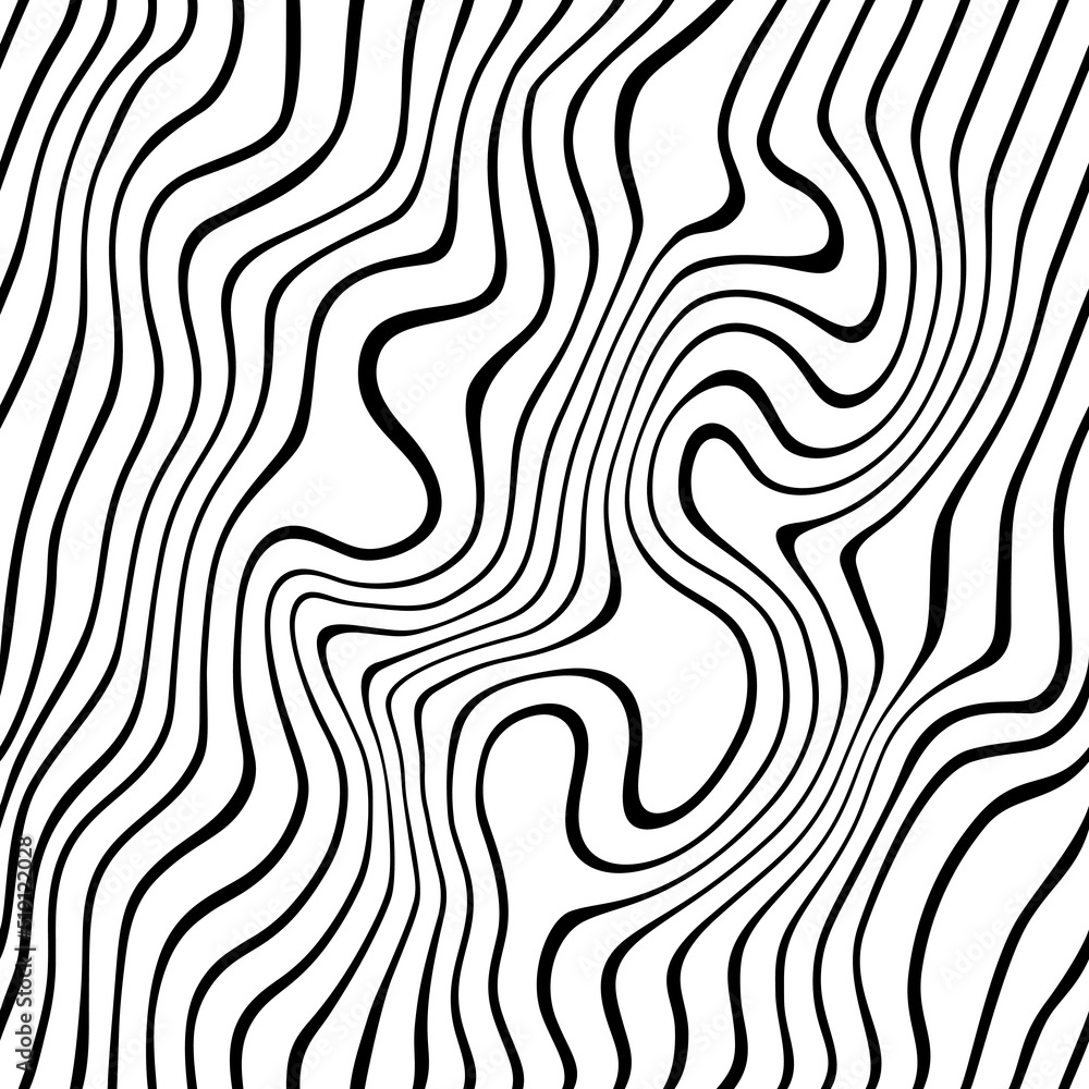 Leinwandbilder Vector Seamless Pattern with Distorted Stripes. Abstract Minimalist Monochrome Waves. Water Ripple Texture. Psychedelic Background with Swirl Lines
