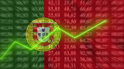 Portugal financial growth, Economic growth, Up arrow in the chart against the background flag