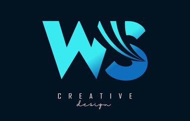Creative blue letters WS w s logo with leading lines and road concept design. Letters with geometric design.