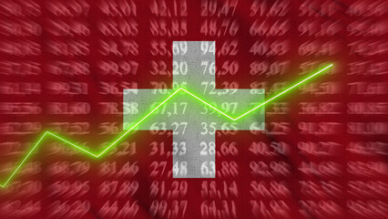 Switzerland financial growth, Economic growth, Up arrow in the chart against the background flag