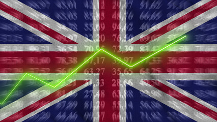 Fototapeta premium United Kingdom financial growth, Economic growth, Up arrow in the chart against the background flag