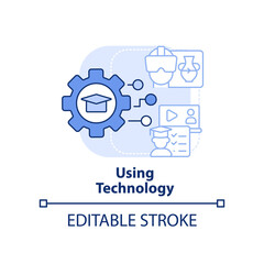 Using technology light blue concept icon. Micro learning strategy abstract idea thin line illustration. VR training. Isolated outline drawing. Editable stroke. Arial, Myriad Pro-Bold fonts used