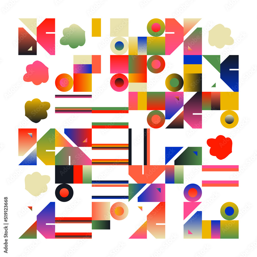 Poster pop art aesthetics abstract vector pattern with weird geometric shapes and bizarre artistic forms