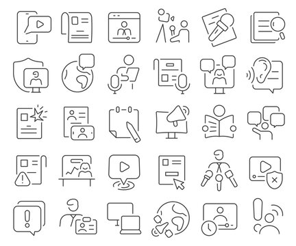 News and press line icons collection. Thin outline icons pack. Vector illustration eps10