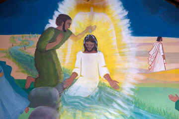 Church painting depicting Jesus's baptism
