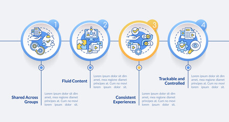 Content tips circle infographic template. Design creating. Data visualization with 4 steps. Editable timeline info chart. Workflow layout with line icons. Lato-Bold, Regular fonts used