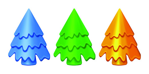 Set of color Christmas trees. Realistic 3d object. Detail for Christmas and New Year's holiday design