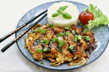 Katsudon Japanese breaded pork cutlet with egg and onion