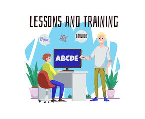 Lessons and training of foreign language flat vector illustration isolated.